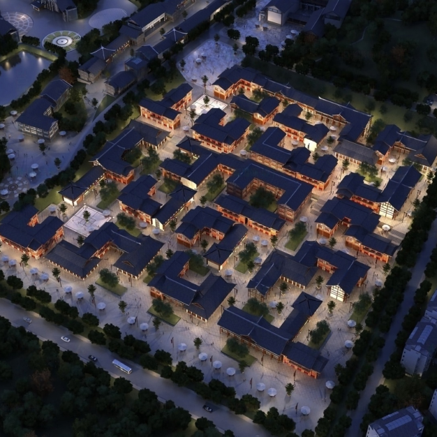 新中式建筑鸟瞰图3D模型